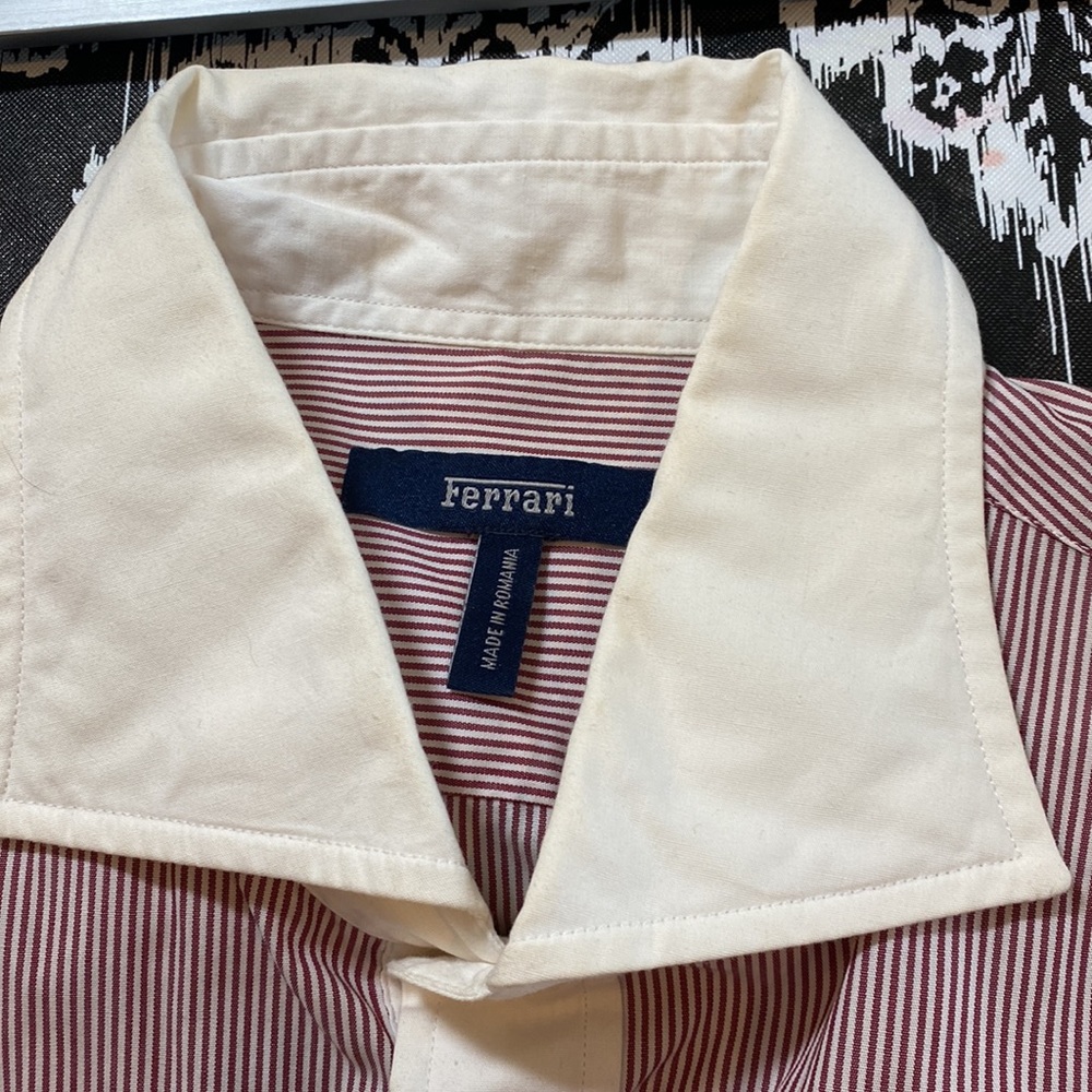MENS Ferrari euro tailored Red pinstriped shirt with French cuffs. Size L - Picture 12 of 12